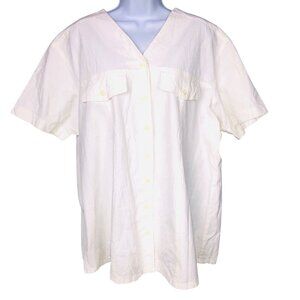 Vintage Womens Plus 2XL Top Shirt V Neck Button Up New Off White Lightweight